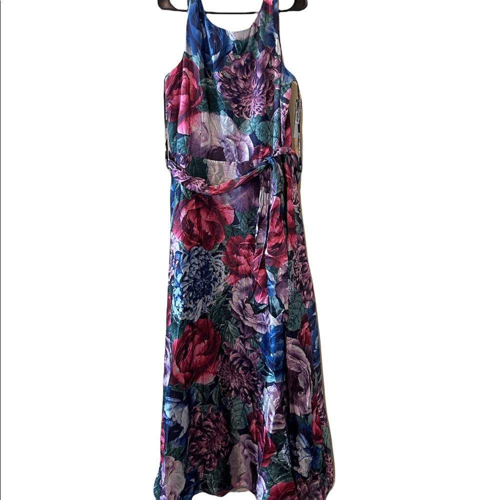 Tahari Arthur S. Levine Sage-Fuchsia-Floral Maxi Dress Size 16 NWT